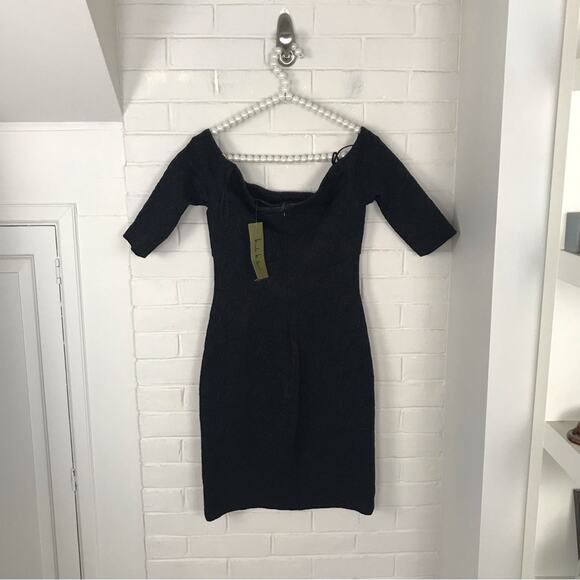 NWT Nicole Miller Collection Off The Shoulder Black Shimmer Dress SAMPLE - Picture 9 of 12